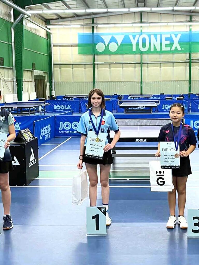 Stupně vítězů s Veronikou Markovou na VčBTM U13 v Hradci Králové 2026 Stupně vítězů s Veronikou Markovou na VčBTM U13 v Hradci Králové 2026